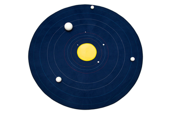 "Sky" round mat with embroidered orbits - for the presentation of the Solar System - large