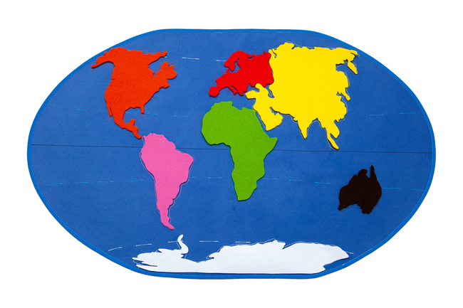 MAP OF THE WORLD - BIG - WITH EMBROIDERED OUTLINES OF THE CONTINENTS