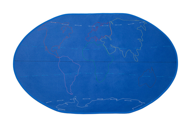 A small map of the world with the contours of the continents