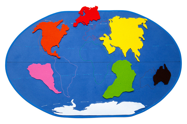 A small map of the world with the contours of the continents