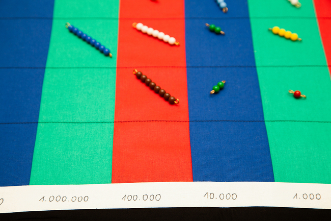 Mata matematyczna dodawania na kolorowych perłach (z 3 liniami pomocniczymi)